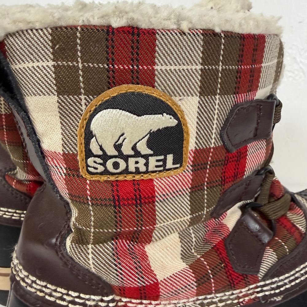 Sorel Winter Tivoli Plaid Waterproof Duck Winter Boots Sherpa Lined Womens 7.5